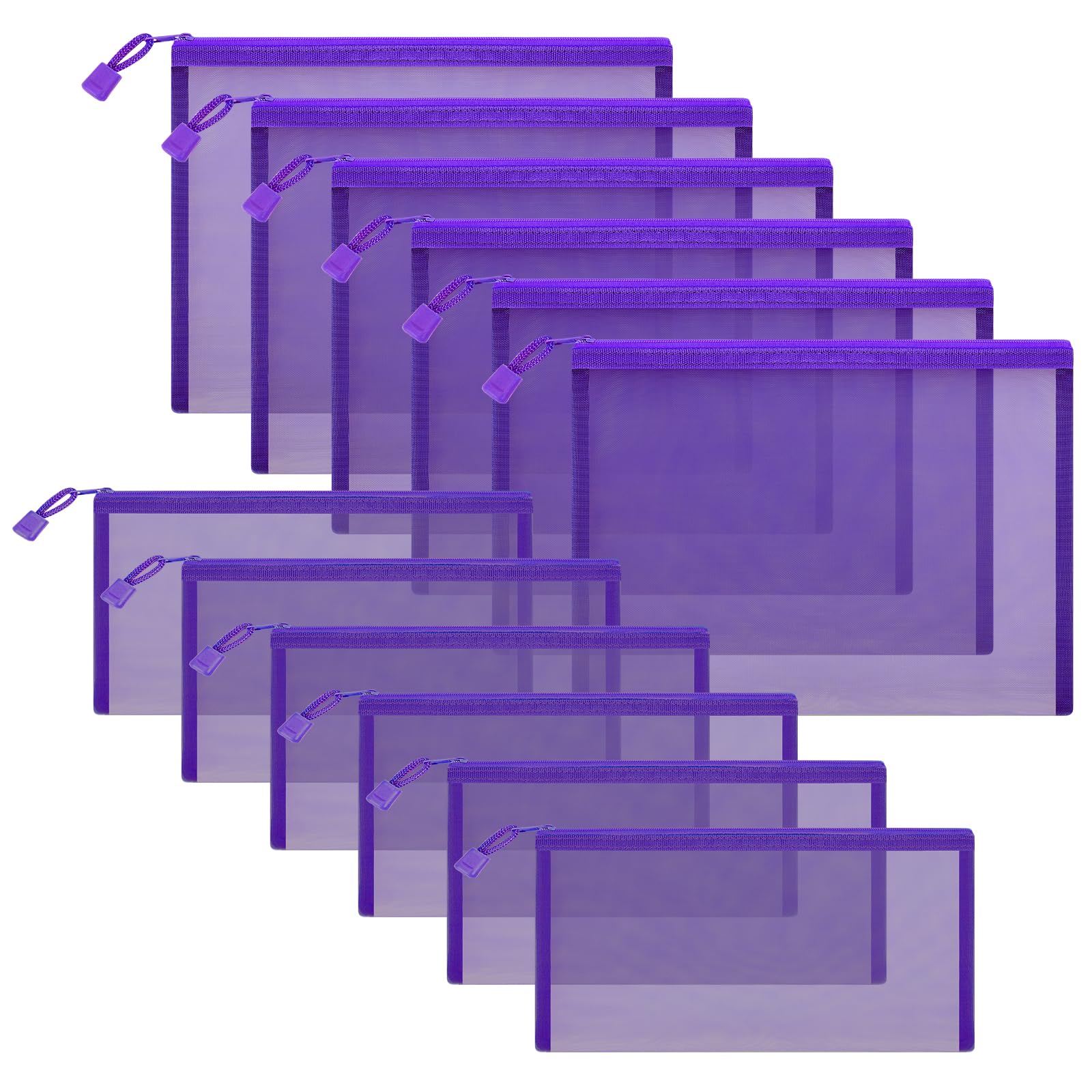 Sinzip 12 Pieces Zipper Nylon Mesh Pouch, Mesh Cosmetic Bags Makeup Bags Pencil Case, Multipurpose Travel Bags for Cosmetic School Office Supplies and