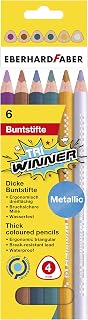 Eberhard Faber 518305 Pack of 6 Pencils in Cardboard Case in Shiny Metallic Colours with Soft Shatterproof Leads Ergonomic Triple Surface Waterproof for Painting Illustrating Drawing