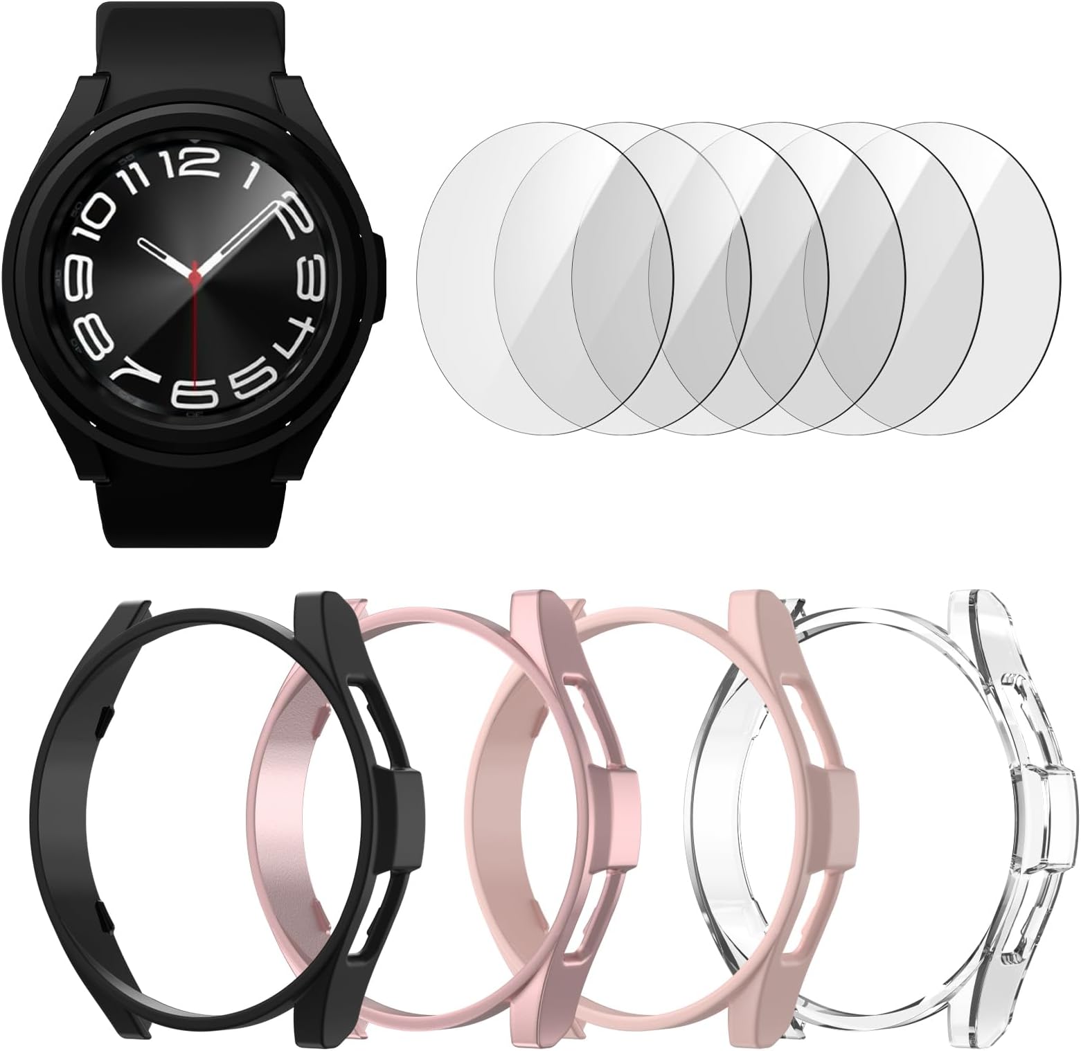 SPGUARD [5+5Pack] Galaxy Watch 6 Classic 43mm Case Screen Protector,Tempered Glass