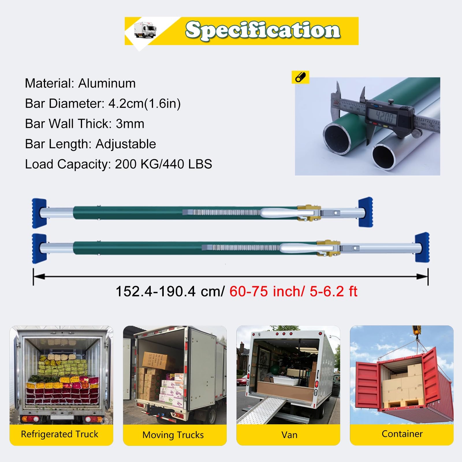 Ratschen-Ladestange 60"-74", 1 2 3 4 5 6er-Packung, rutschfeste Trennstange/Ladestangen for Kühlcontainer, sicherer Transport(4 pack)