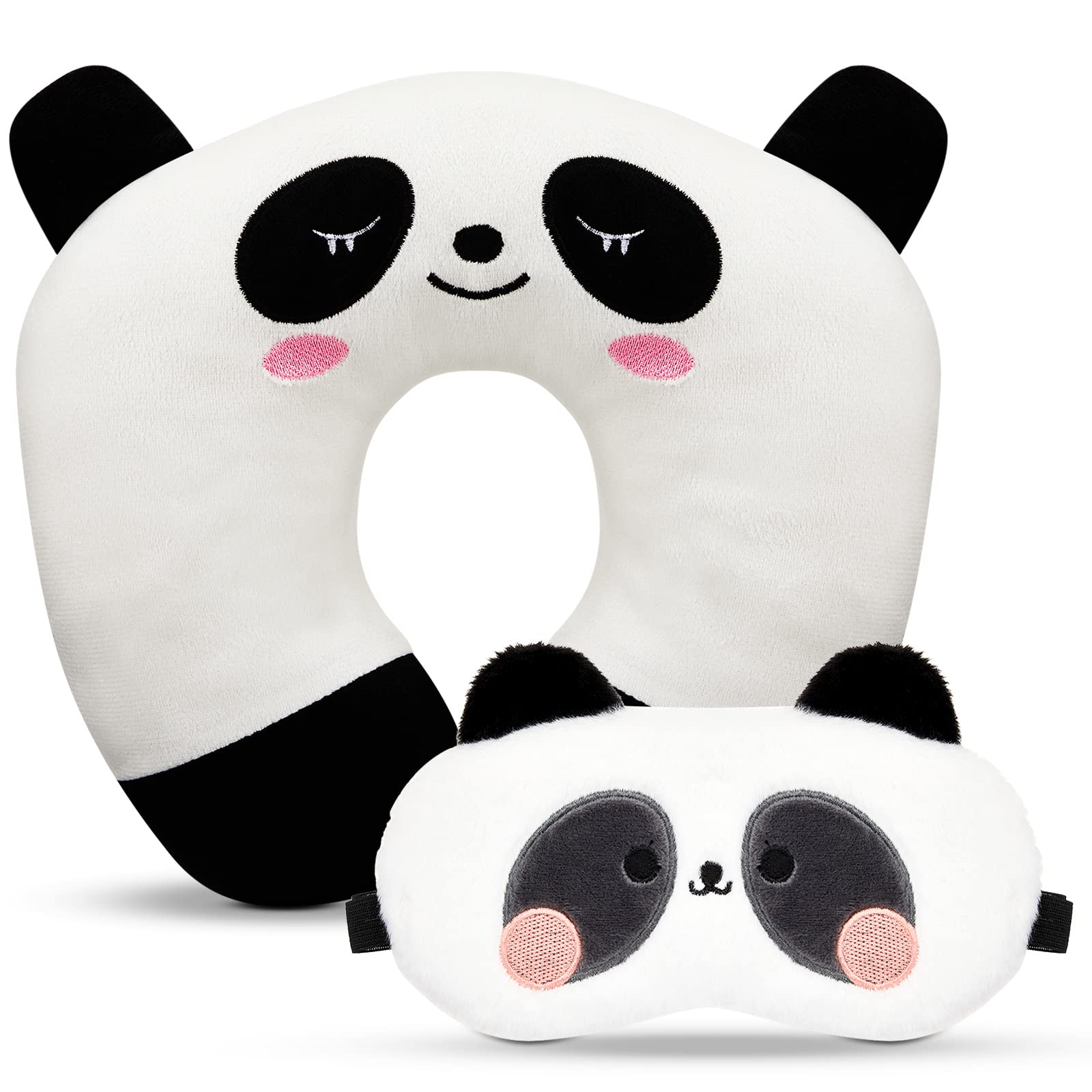 MaitysMaitys Cute Panda Travel Neck Pillow with Eye Mask Neck Cartoon Toddler Pillow Kids Travel Pillow U Shaped Neck Support Pillow Neck Support Cushion with Animal Pattern for Sleeping Airplane Car