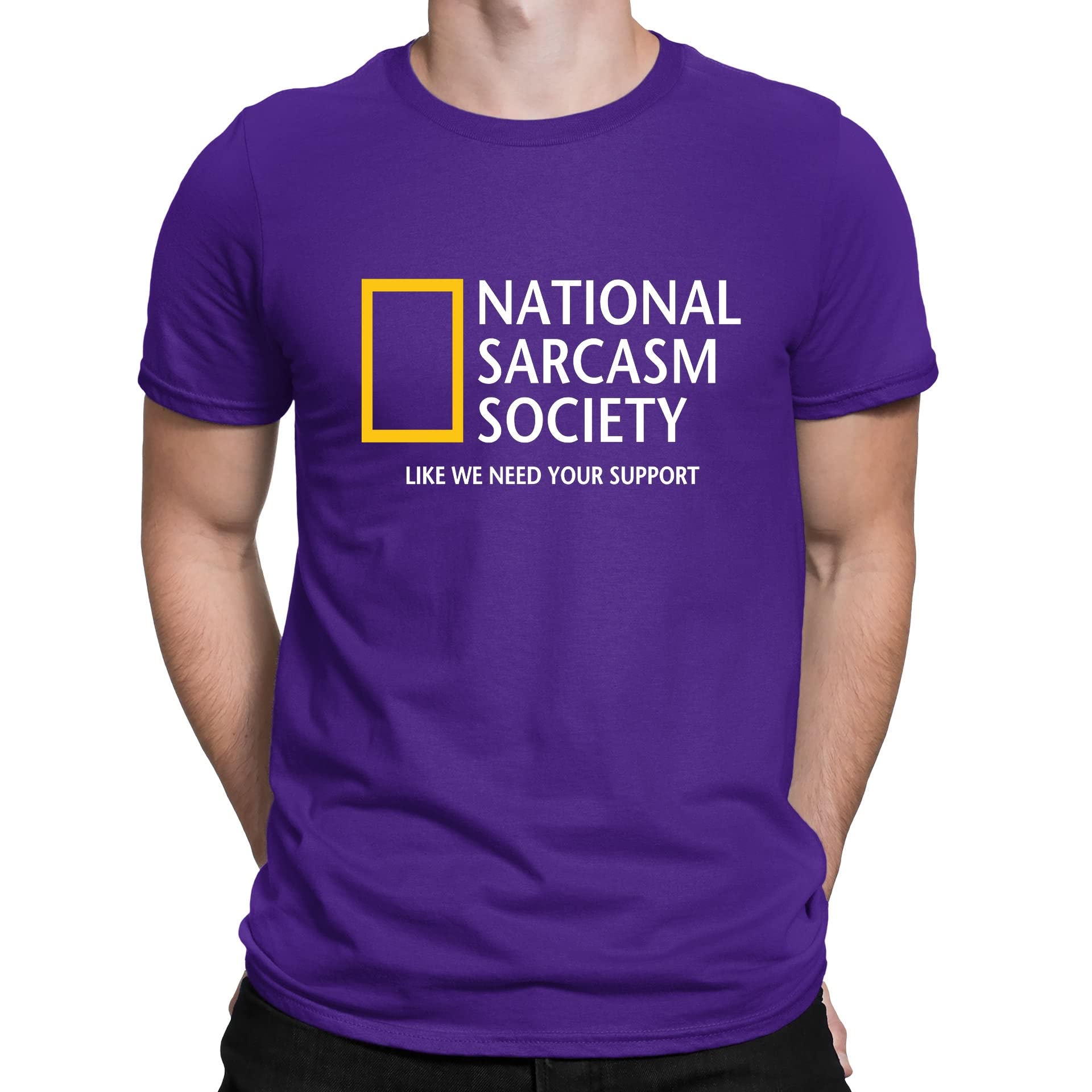 Mens National Sarcasm Society Geographic Parody Funny T-Shirt Purple (M)