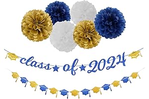 Blue Gold White Graduation Decorations 2023 Navy-Blue White-Gold Party-Decorations Graduation Banner