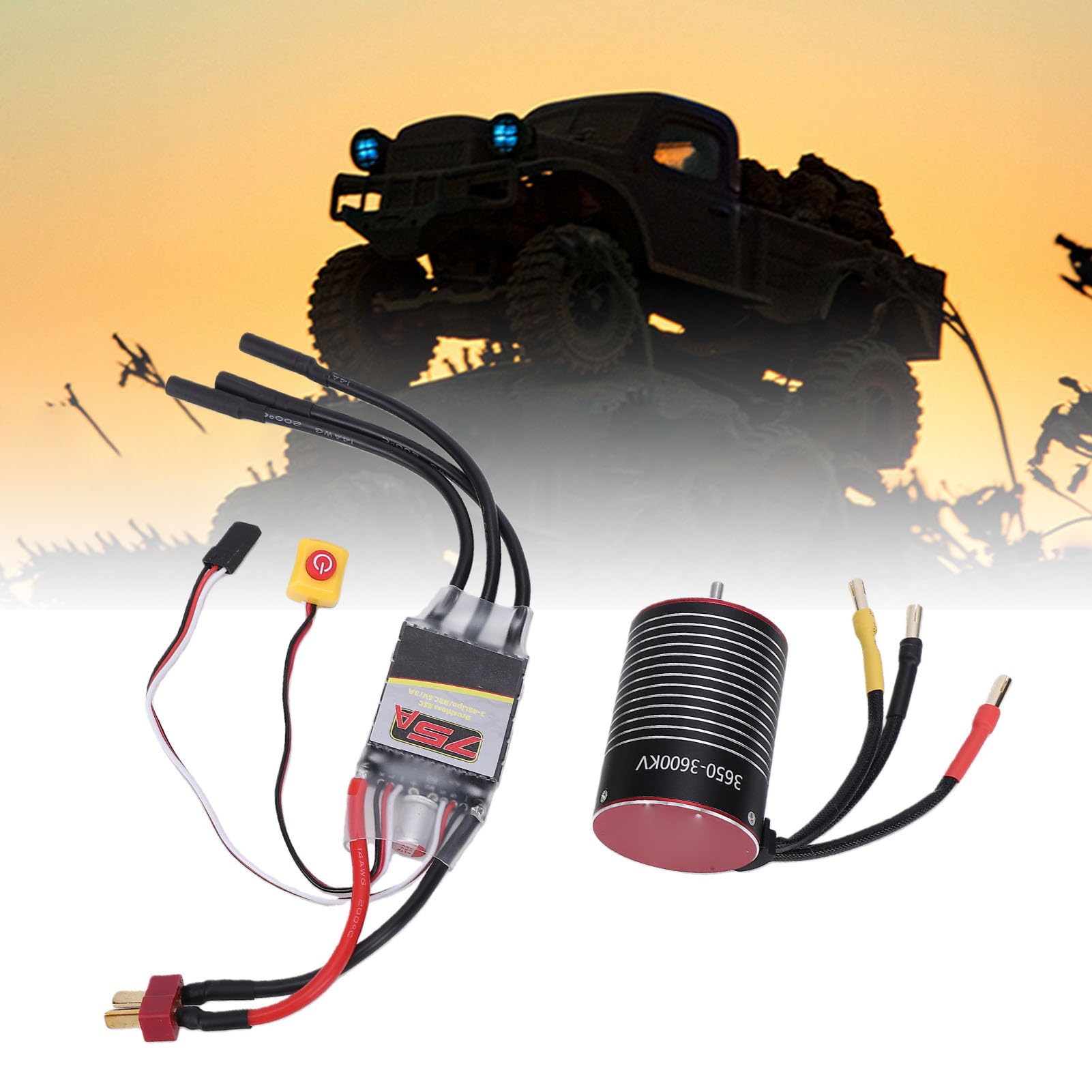 SIXRUN RC-Brushless-Motor-ESC-Combo, CNC-Aluminium-Kühlkörper-Brushless-Motor-ESC-Set, 3600KV 75A für 1/10 RC-Autos und Boote, 2 Bis 3S-Eingang, Überhitzungs- und Überlastschutz