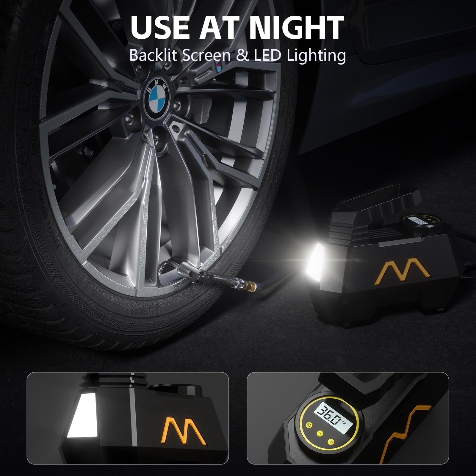 Tire Inflator Portable Air Compressor, Air Pump for Car Tires-9.84 Ft Cord,12V DC-Powered Auto Pump with Digital Pressure Gauge,Emergency LED Light, Car Accessories for Motorcycle Bicycle Ball Balloon