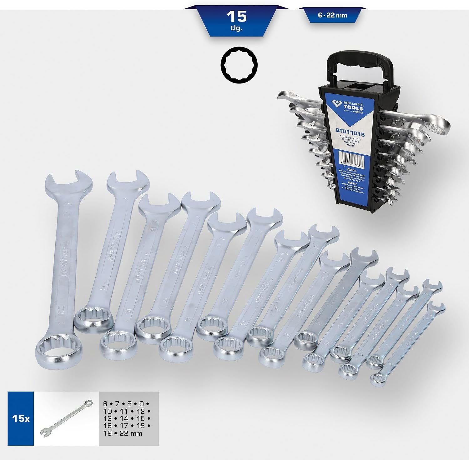 Brilliant Tools (BR75W) Combination Wrench Set 15 Pieces