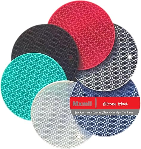 Miniatura 7 de Mxmll - Juego de 4 salvamanteles redondos de silicona resistentes al calor de 7 pulgadas, protegen la encimera de la mesa de ollas y sartenes