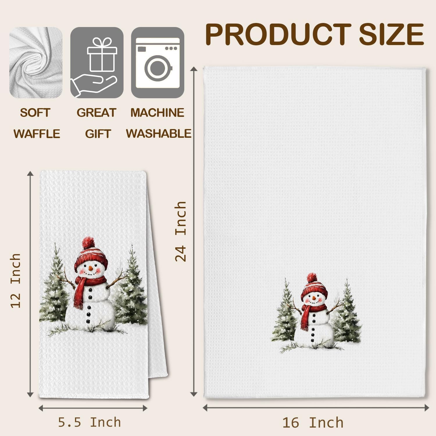 Winter Christmas Tree Snowman Kitchen Towels, Farmhouse Christmas Dish Towels Drying Cloth for Kitchen, Holiday Snowman Xmas Tree Decorative Hand Towel for Bathroom, 16x24 Inch - Image 6