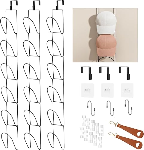 Miniatura 10 de LINFIDITE Paquete de 10 percheros para gorras de béisbol, estante de almacenamiento de cola de sirena para sombreros, colgador de pelucas, montaje