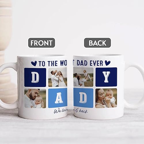 Miniatura 4 de wowcugi Taza de café personalizada para papá con imagen fotográfica de 11 oz 15 onzas, taza del día del padre, regalos de esposa, hijo, hija, feliz