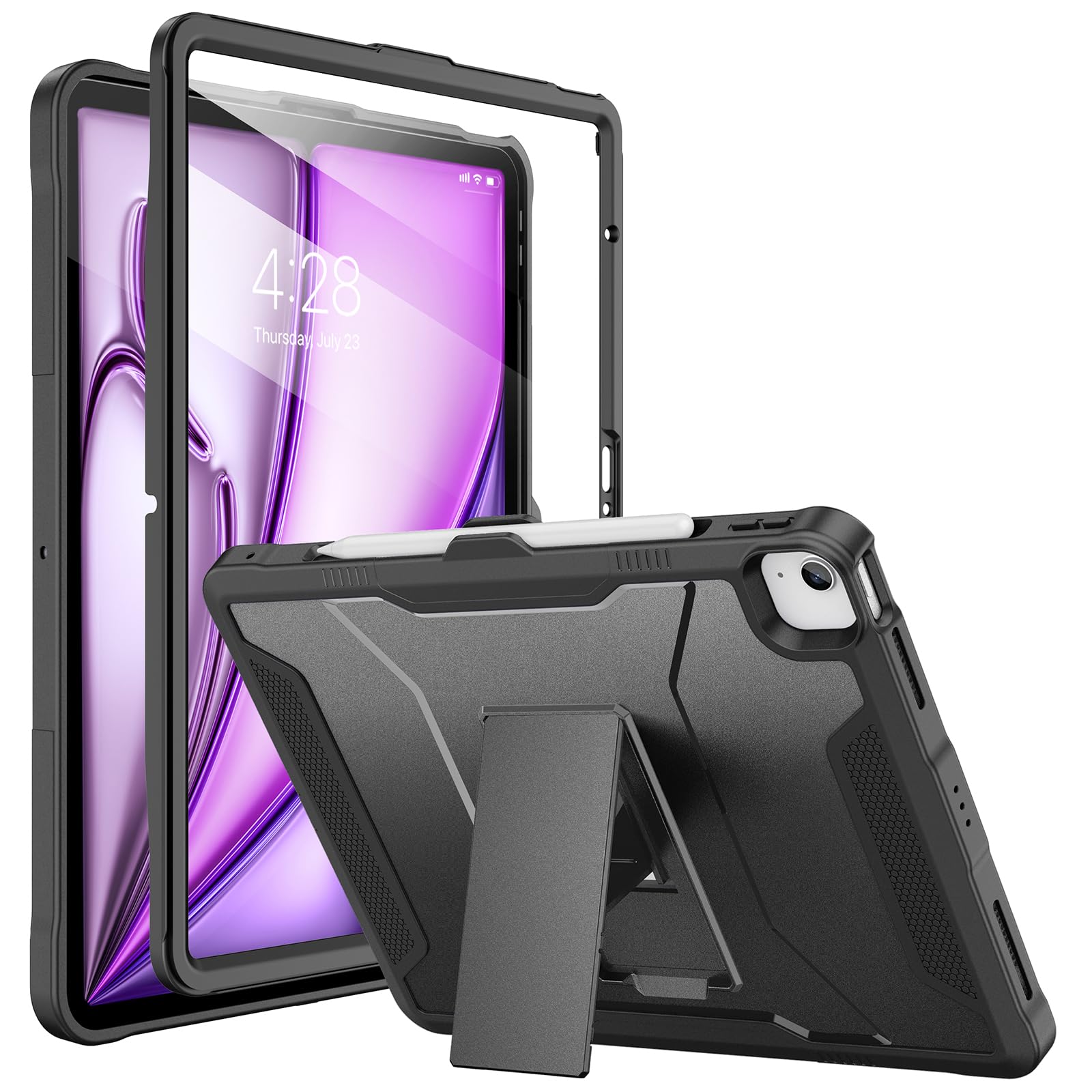 Soke Case for iPad Air 13-Inch M3 2025 & M2 2024,with Built-in Screen Protector and Kickstand, Rugged Full-Body Heavy Duty Protective Cover for Apple