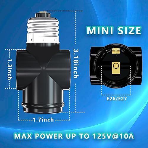Miniatura 4 de Paquete de 2 adaptadores de enchufe de luz a enchufe, convierte el enchufe de luz E26 a adaptador de salida de 3 clavijas y enchufe de bombilla