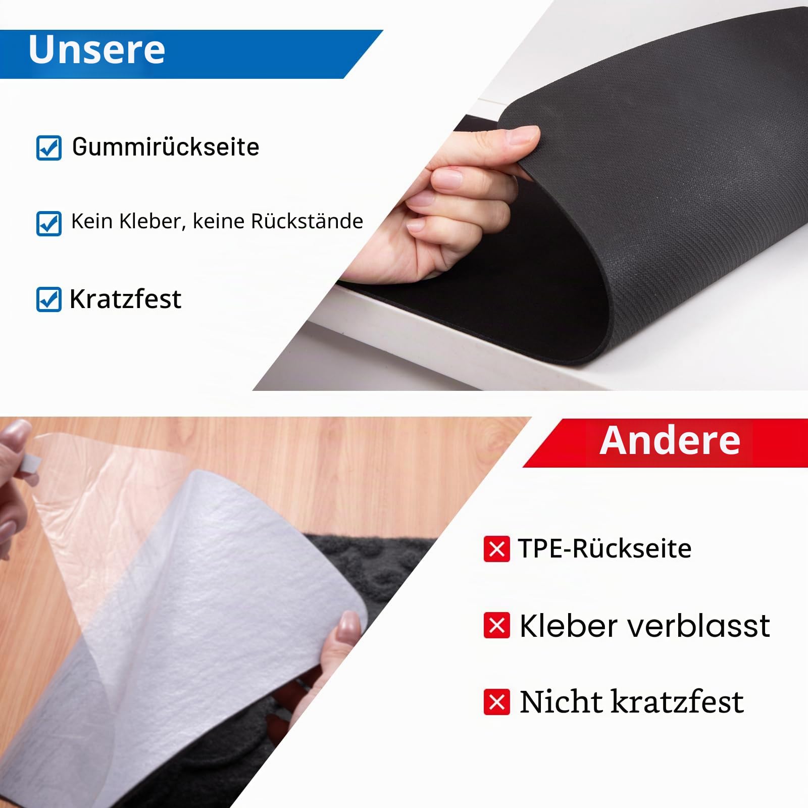 Treppenstufen Antirutsch Matten aus Synthesekautschuk [7 Stück], Stufenteppiche mit rutschfestem Gummirücken, 76x20 cm, inkl. Klebeband, Schwarz