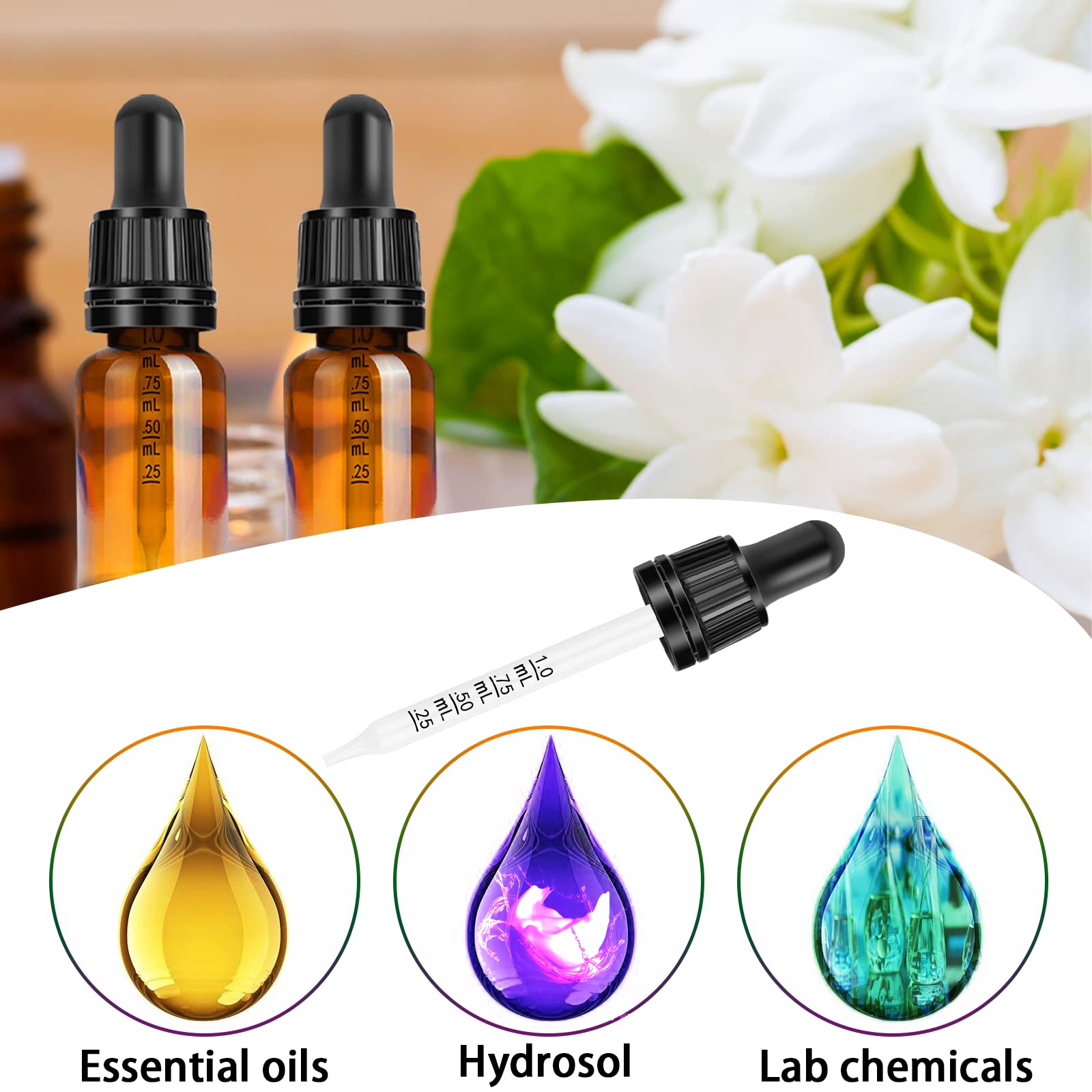 Nuts OT nuts Ambrato Bottiglie Contagocce 10ml Pipette Contagocce Boccette con Pipetta 18 Pcs Marrone Contagocce Vetro con Imbuti, Tappo Nero per Laboratorio, Aromaterapia, Olio Essenzial