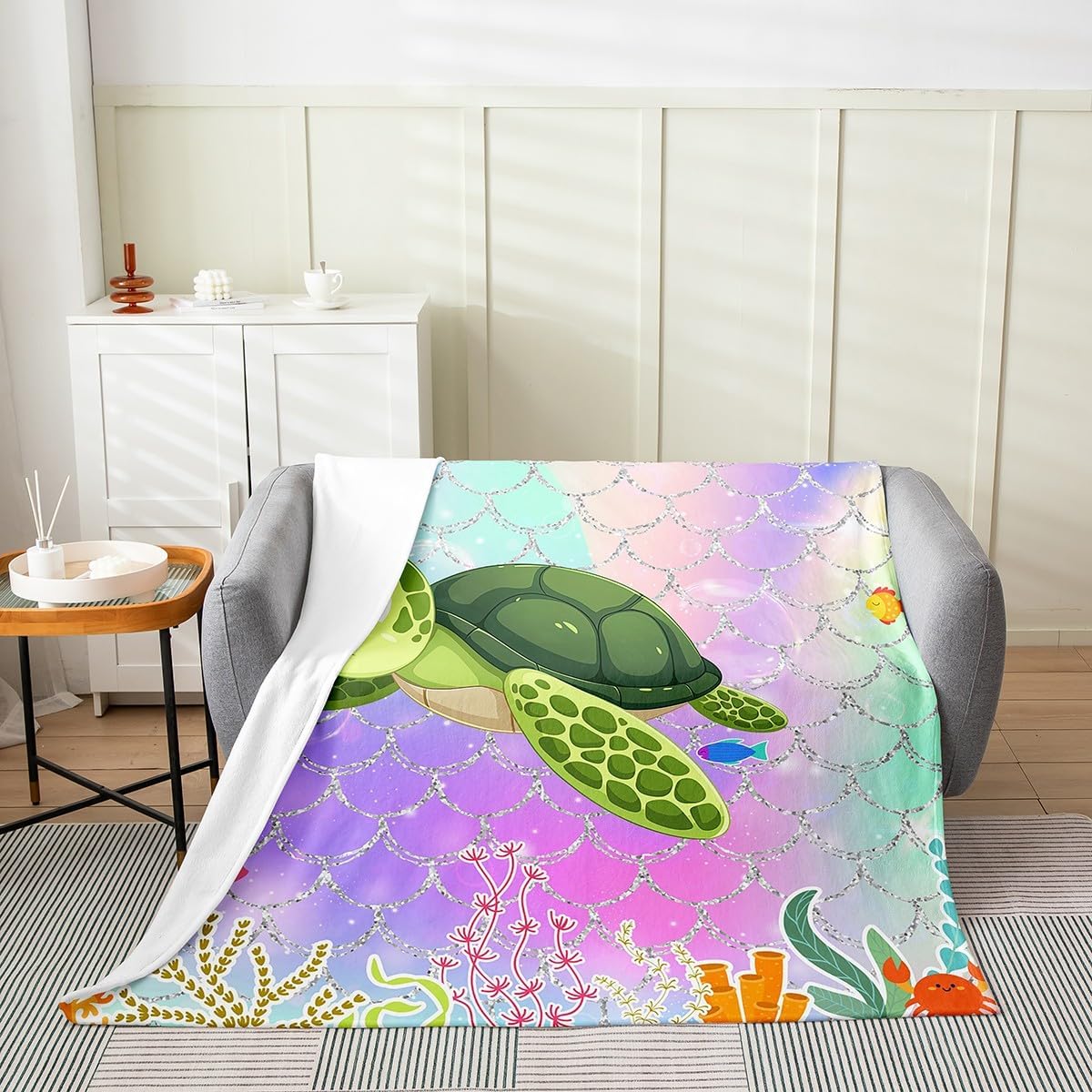 Erosebridal Jellyfish Fleece Blanket Coastal Nautical Ocean Animal Bed Blanket Queen 90X90 Purple Gradient Blanket for Sofa Bed Couch Girly Rainbow Fish Scales Luxury Soft Throw Blanket All Season