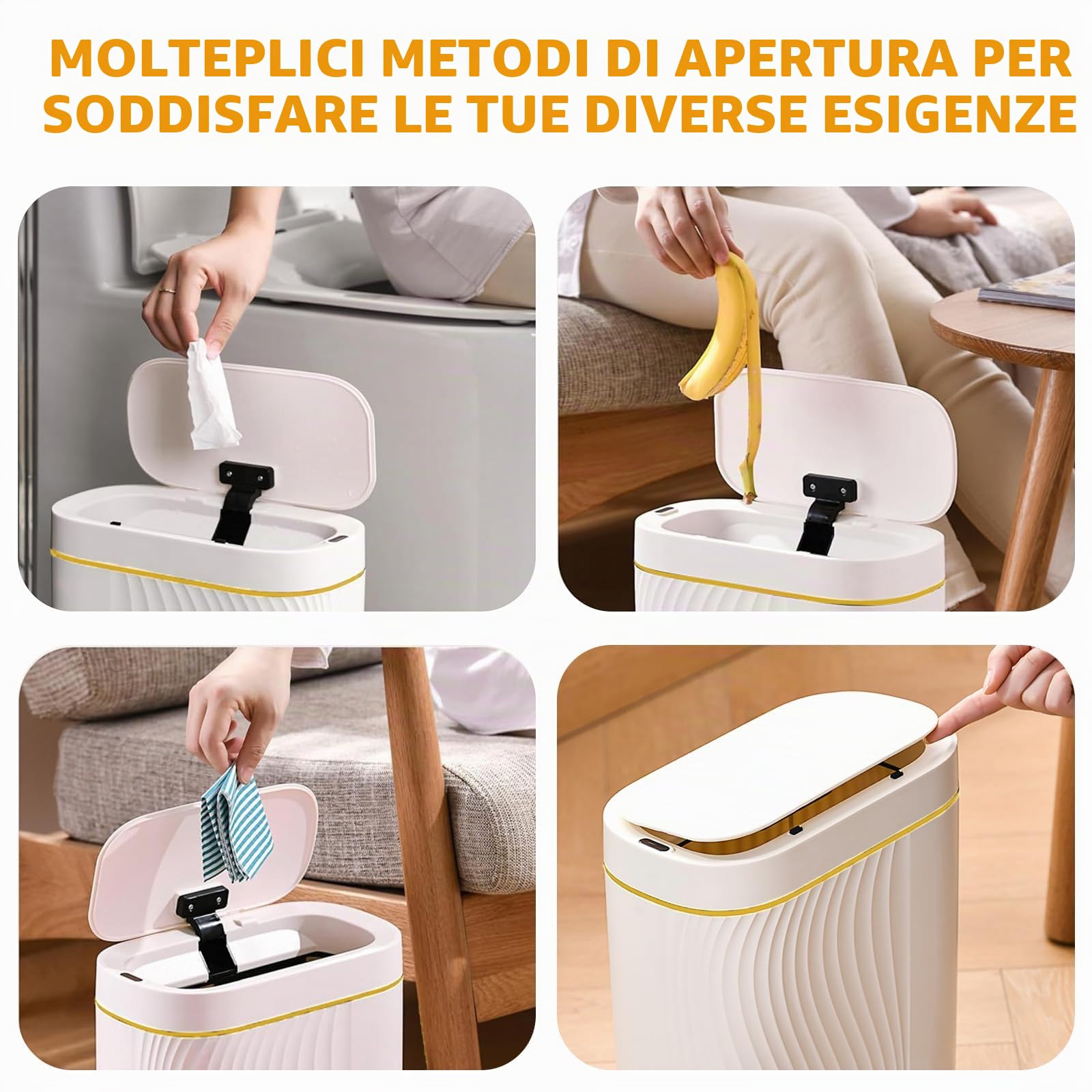 MeYuxg Pattumiera Bagno, 8L Cestino a Sensore Intelligente con Coperchio, Piccolo Impermeabile, Pattumiera con Sensore di Movimento, Bidoncino Bagno, Arredo Bagno (Phnom Penh Bianco)