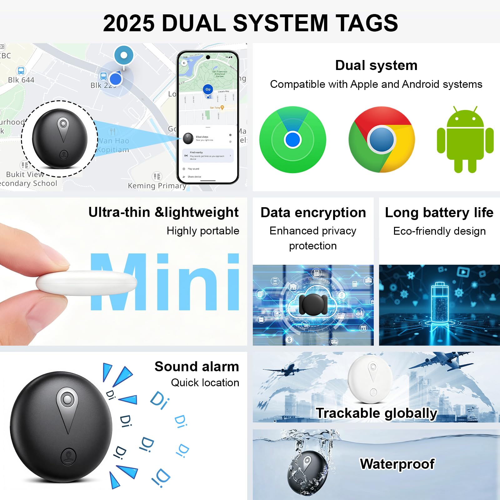 2 Mini GPS Tracker Magnetisch – Fahrzeugortung ohne monatliche Gebühr, Echtzeit-GPS-Tracker mit Smartphone-App für Android & iOS, GPS auto Tracker, für Autos, Fahrräder, Gepäck, Haustiere.Weiß,Schwarz