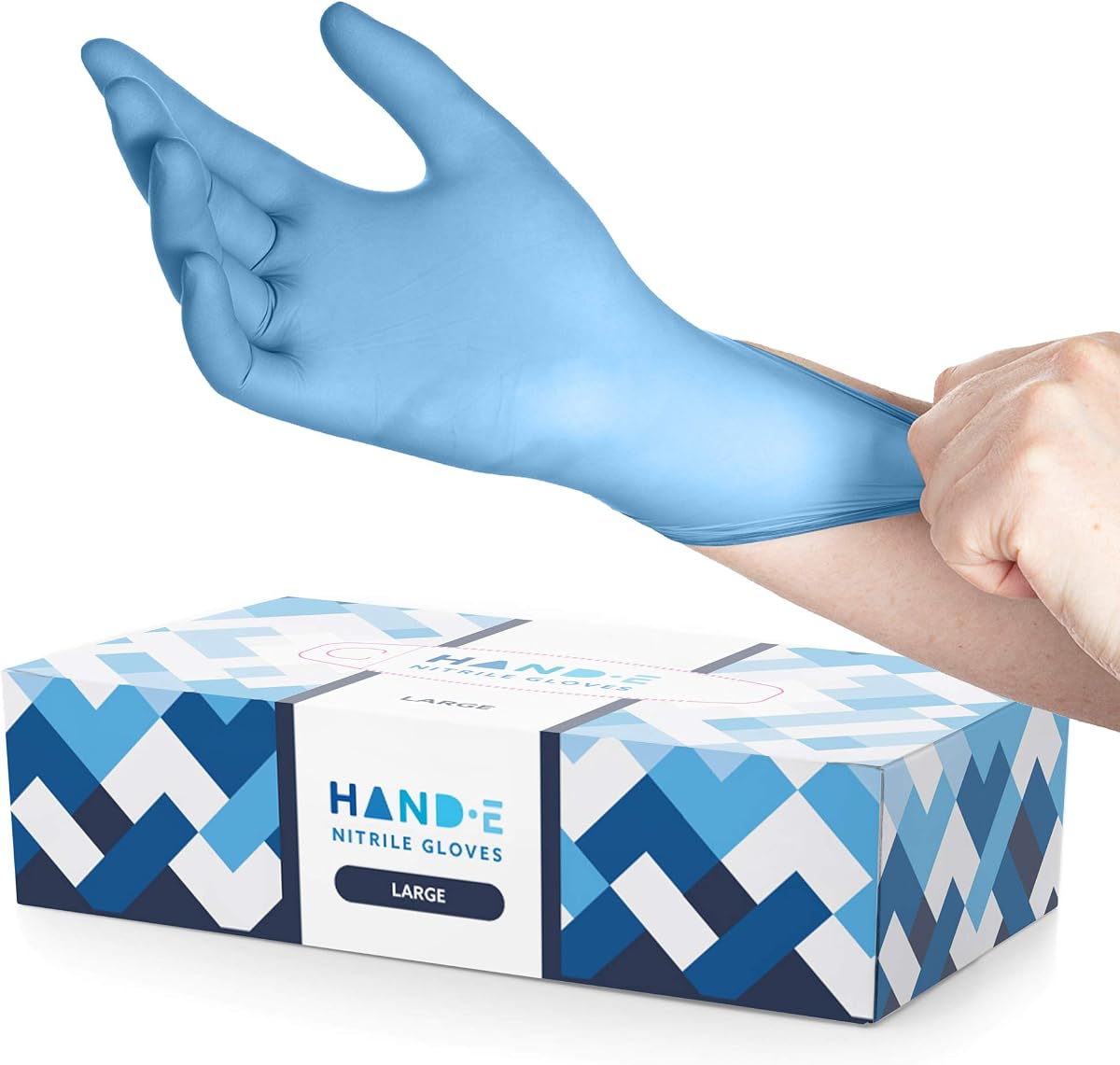 Guantes desechables de nitrilo azul Hand-E Touch: guantes de examen médico sin látex, sin polvo, aptos para alimentos, para cocinar