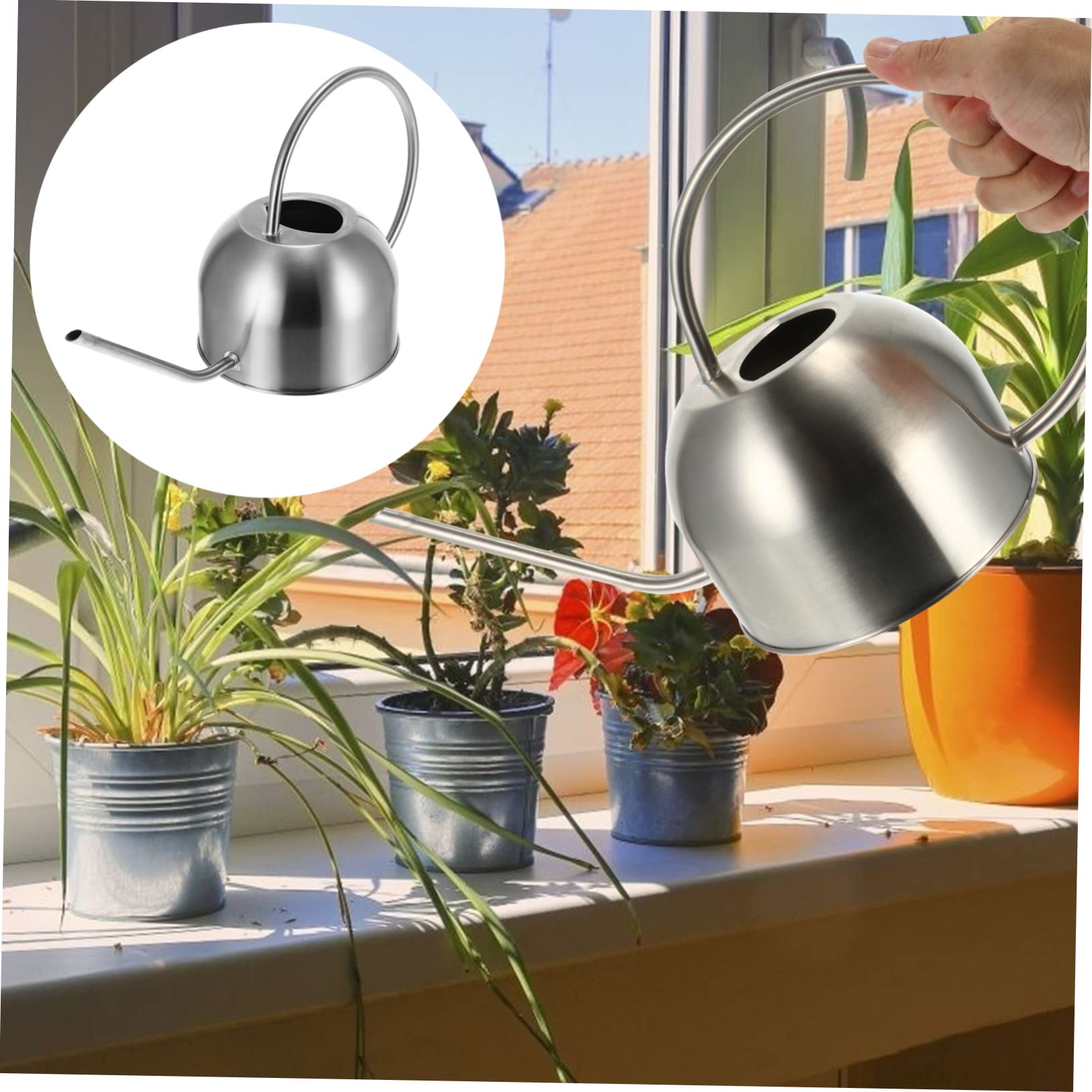 TOYANDONA Annaffiatoio Manico Ergonomico a Beccuccio in Acciaio Inossidabile 1,5l per Irrigazione di Piante, Bonsai e Fiori per Giardinaggio Interno ed Esterno