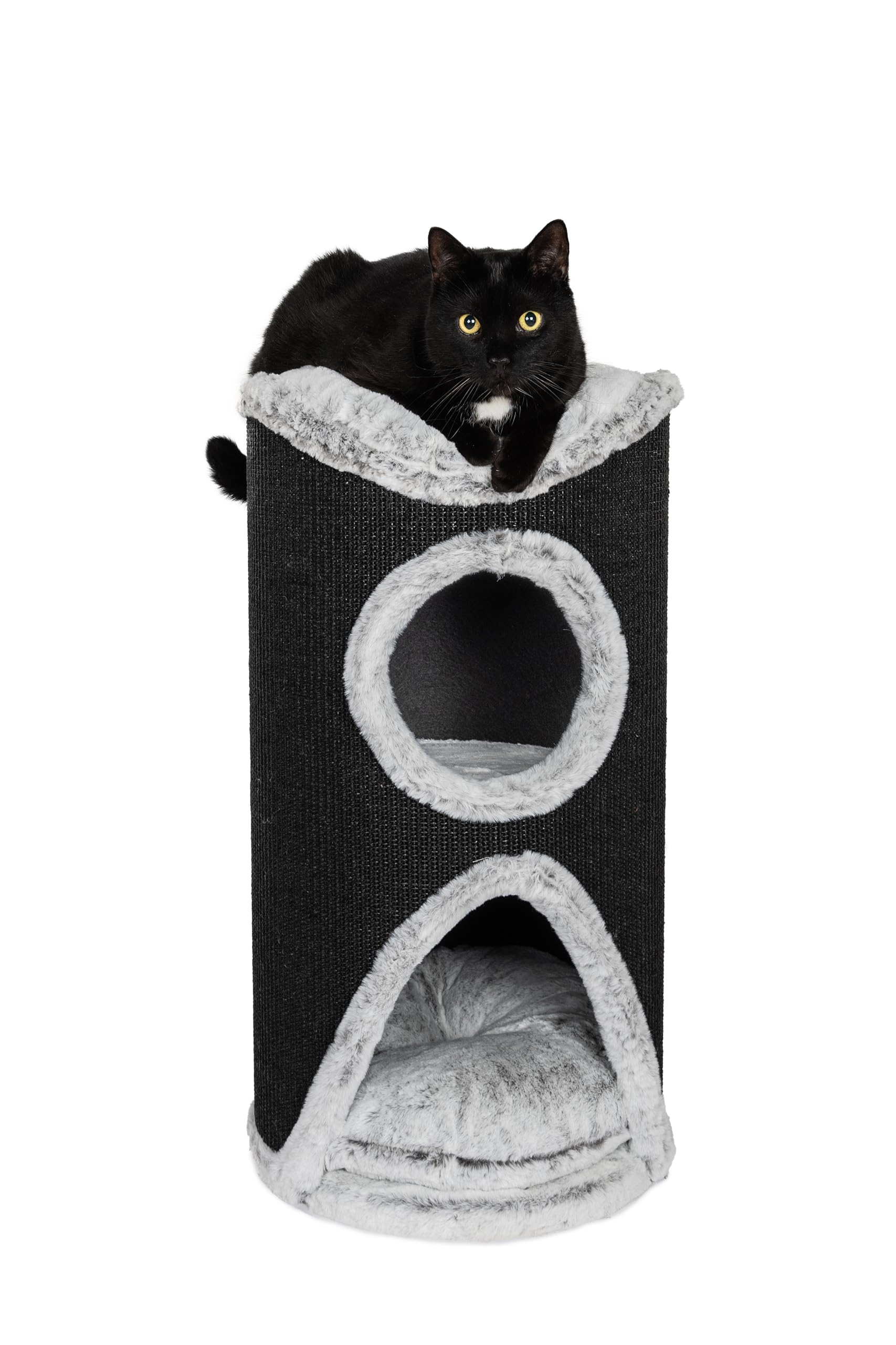 Bontoy Katzenturm Mukki grau I mit 2 Höhlen I große Liegefläche I 75 cm höhe I Stabiler Stand I mit Sisalmatte umwickelt I Kissen herausnehmbar
