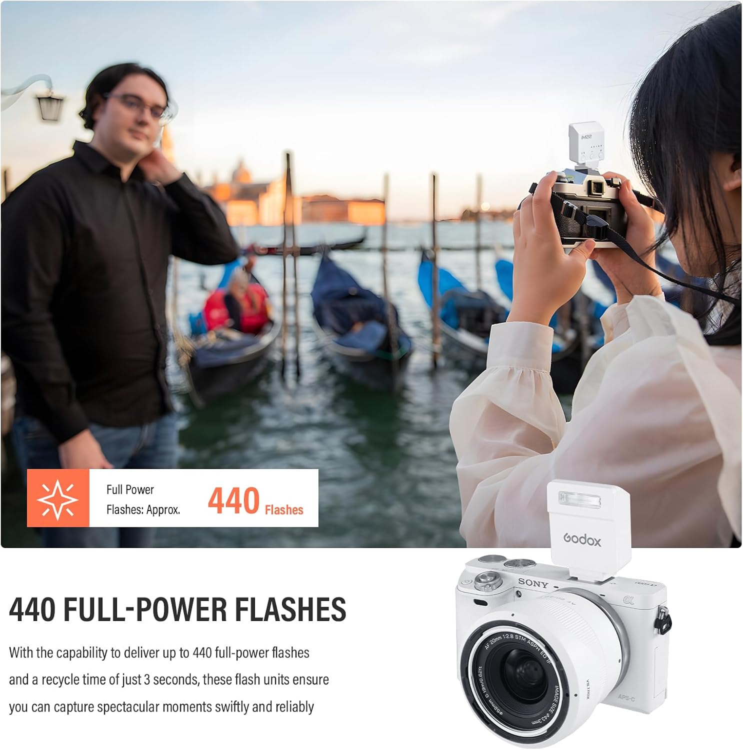 Godox iM22 Camera Flash Mini Flash 470mAh 440 Full-Power Flash 5 Levels for Sony zve10,zv1 etc, Canon, Nikon,Fuji, Olympus Cameras