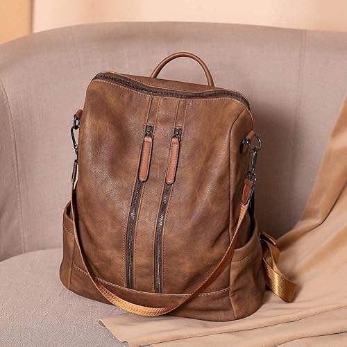 Miniatura 8 de CLUCI - Mochila de cuero para mujer convertible grande para viajar de diseñadora moda casual bolso de hombro universitario