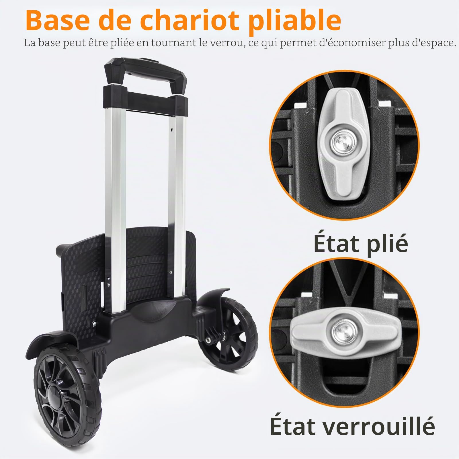 Chariot à dos pliable en alliage d'aluminium avec 2 grandes roues de réservoir, chariot à main pliable avec sangles à bagages pour sacs, sacs à déjeuner, sacs de golf, adolescents, adultes, école