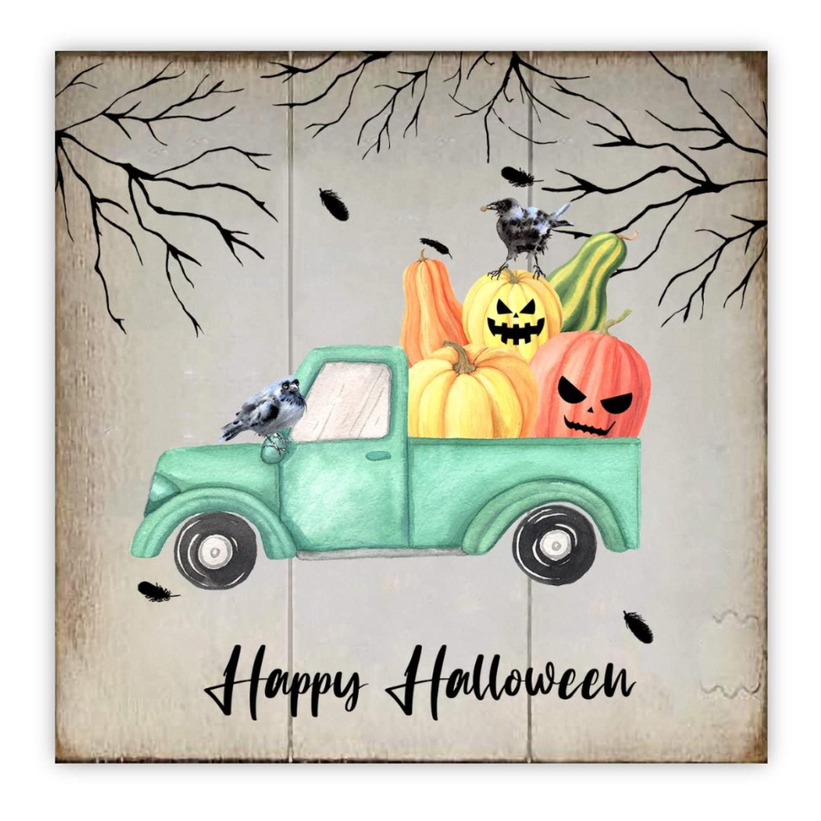 Panneau bois Halloween citrouille decoration murale ferme