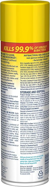 Sprayway All Purpose Cleaner Foaming Spray | Lemon Scent | 19oz | 6 Pack