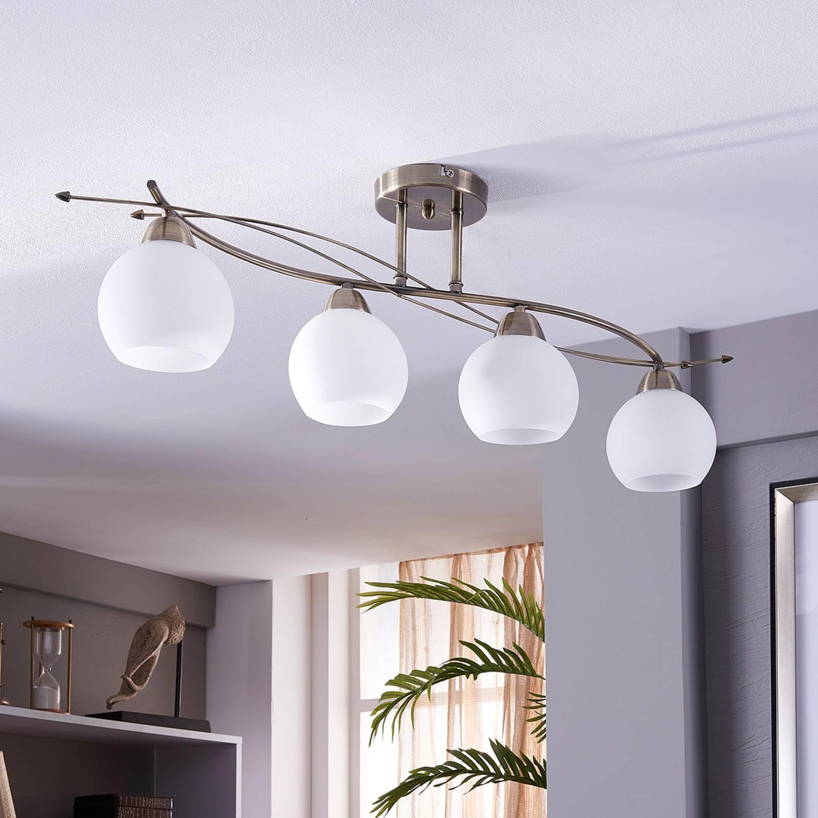 Lindby Plafonnier Leanda à intensité variable (Moderne) en Bronze Verre e. a. pour Salon & Salle manger (à 4 lampes, E14) Luminaire Lampe Plafond Eclerage Eclairage