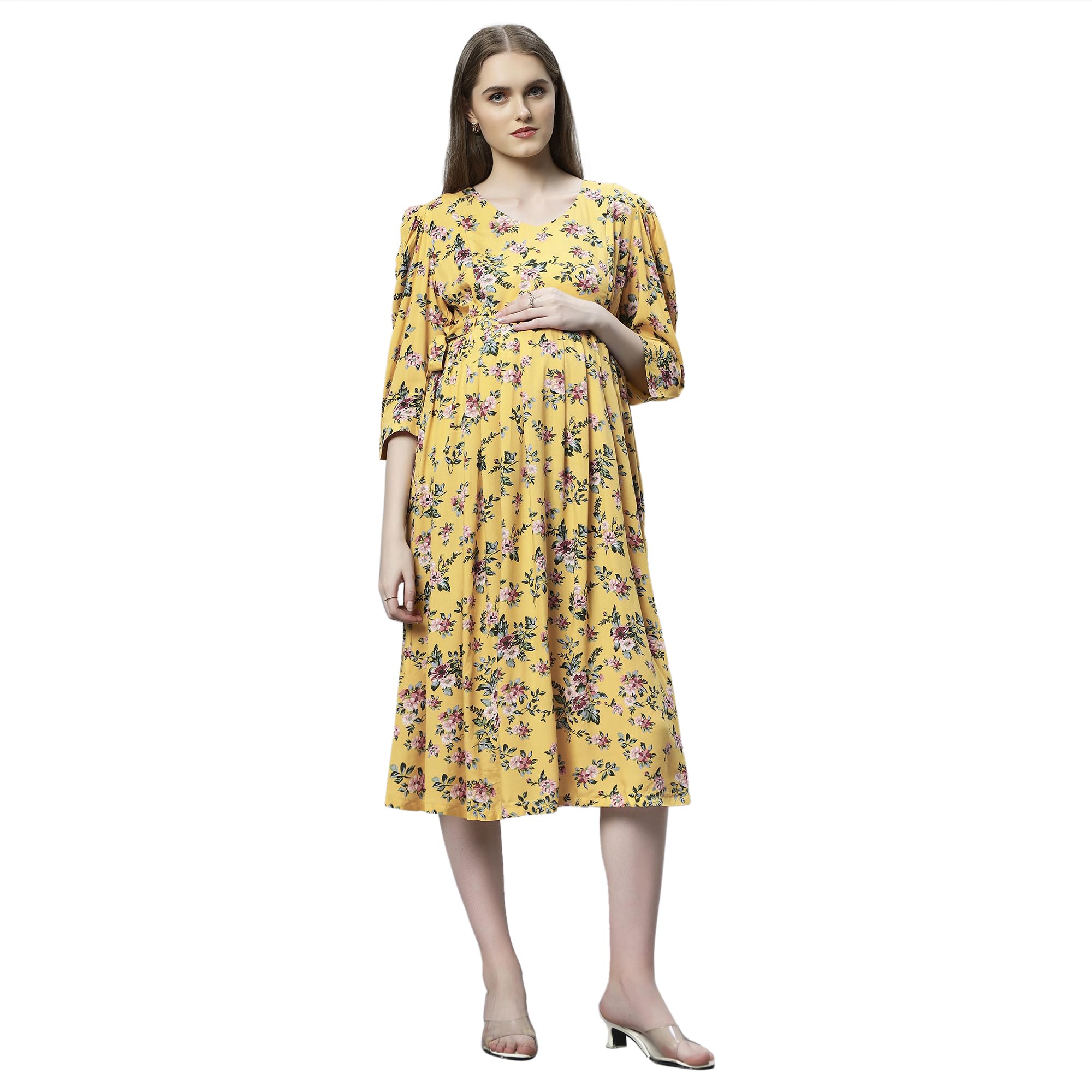 mamma's maternity Navy Blue Floral Rayon Maternity | Feeding | Nursing Short Dress | Maternity Dress for Pre and Post Pregnancy & Nursing Mom-picture-10