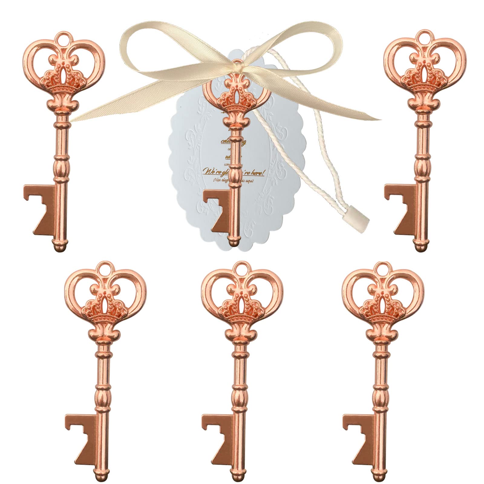 30 PCS Crown rose gold key bottle openerOpener Wedding Favor with Tag White cotton rope, Engagement Wedding Favors for Guests,Bridal Shower Favors, Rustic Party Favors Bulk, Housewarming,