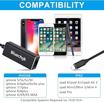 Lightnning to Ethernet RJ45 Adapter for iPhone/iPad [Apple MFi Certified], Plug and Play iPhone High Speed Ethernet Adapter Support 10/100 Mbps Network (Black)