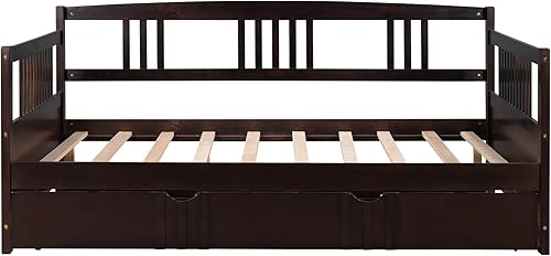 Miniatura 44 de Marco de sofá cama de madera, sofá cama individual con soporte de listones de madera, sofá cama con rieles (blanco)
