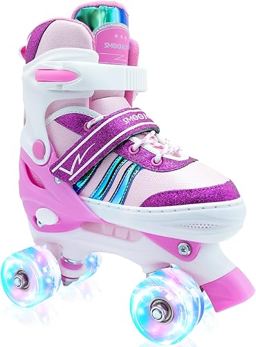 Miniatura 8 de Patines de ruedas para niñas, niños y niños, 4 tamaños ajustables, para interiores y exteriores, con ruedas iluminadas para principiantes de 3 a 12