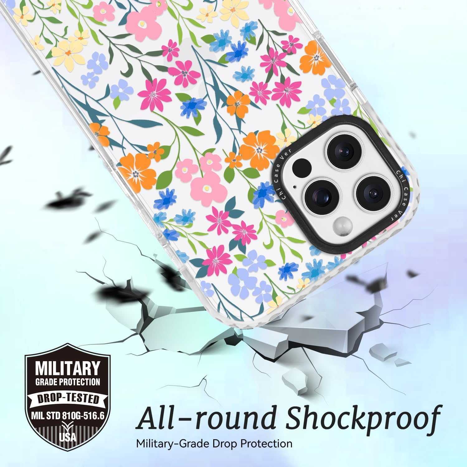 for iPhone 14 Case,Vibrant Colorful Garden Floral Design Art Pattern Aesthetics,Military-Grade Drop Protection & Soft Slim TPU Protective Cover with Camera Lens Protection for Women Girls - Image 4