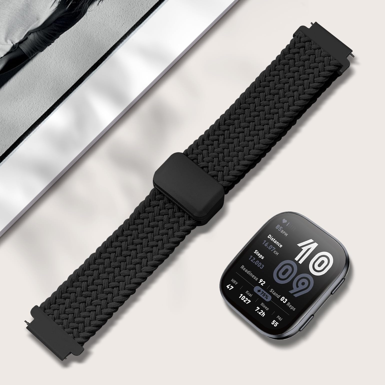 Bracelet de montre magnétique en nylon tressé de 22 mm compatible avec Amazfit Bip 6/Amazfit Bip 5, bracelet de rechange doux et respirant pour Amazfit Helio & GTR 4/3 Pro/3/2/2e/47 mm, homme et