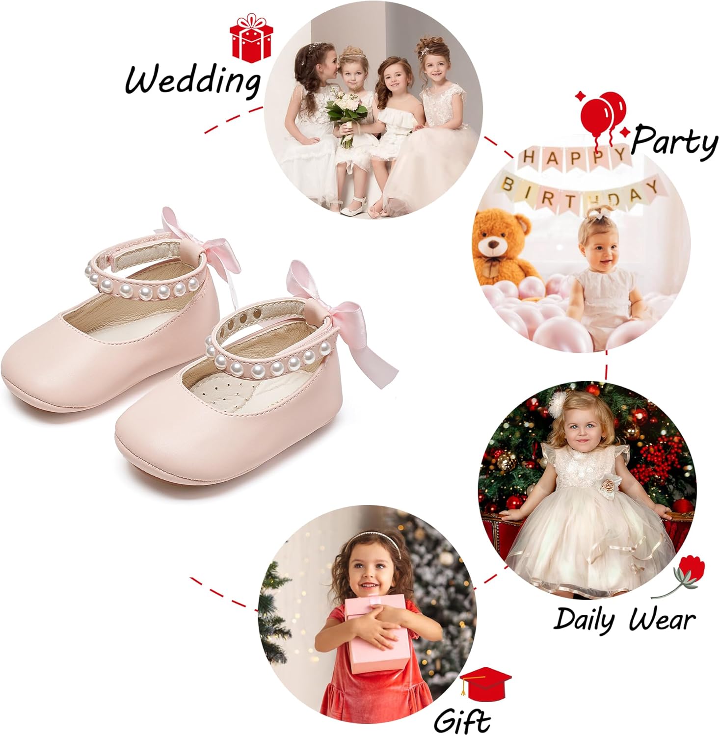 Baby Girls Mary Jane Flats - Infant Newborn Walking Shoes Soft Rubber Sole Princess Wedding - Image 4