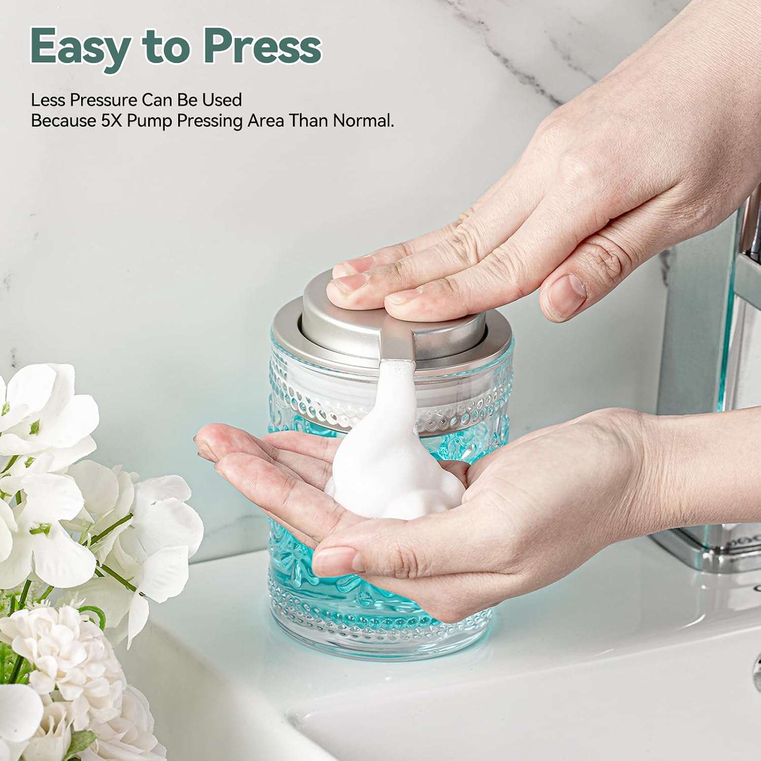 Small Glass Foam Soap Dispenser for Bathroom with Silvery Pump 8 Oz