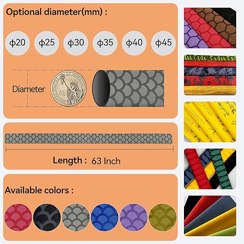 Miniatura 7 de Varilla retráctil con patrón de escamas de peces para hockey, béisbol, fácil de instalar, de larga duración (1.378 in de diámetro x 5.2 ft de largo,