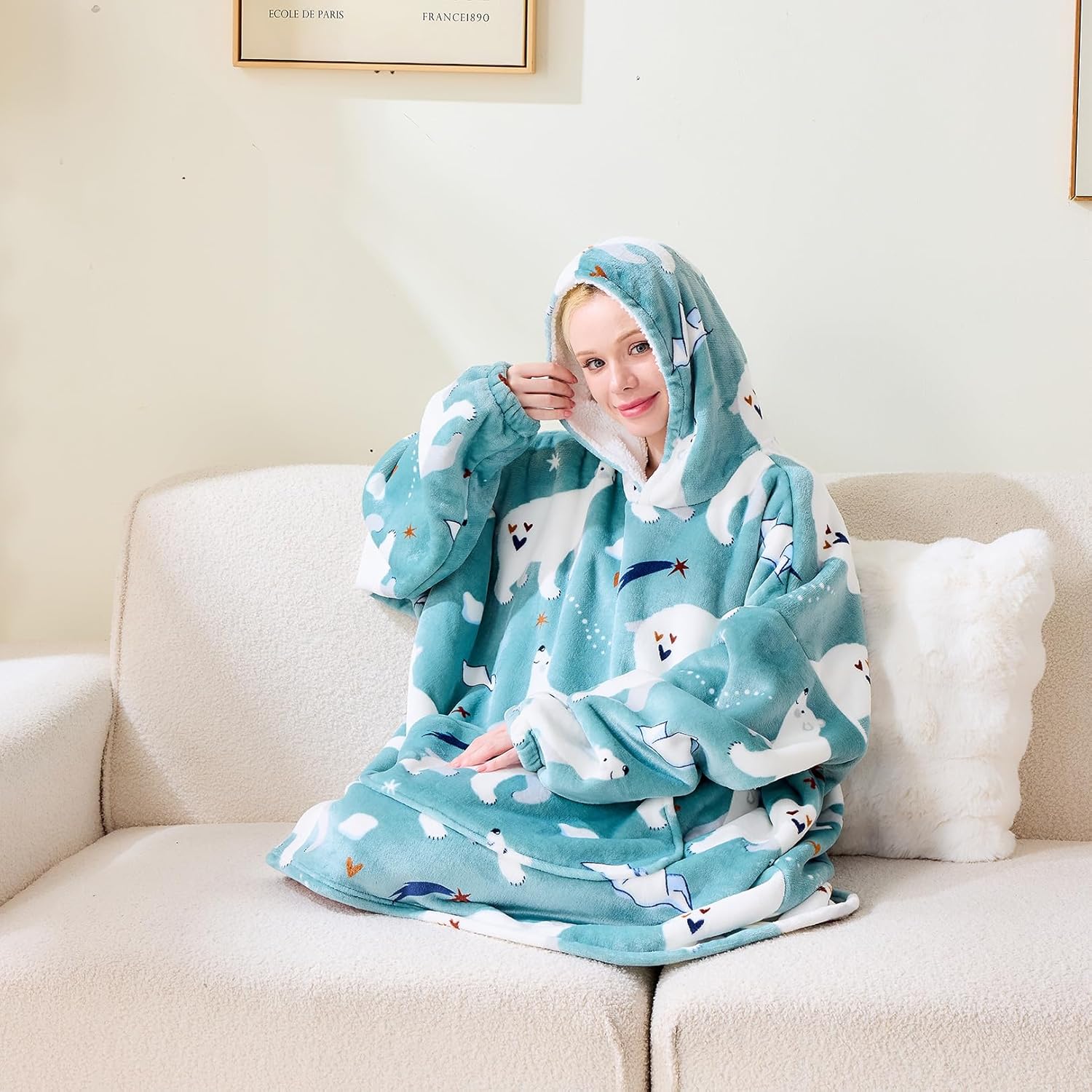 Moinlizy Blanket Hoodie Oversized Wearable Hooded Blanket for Adult Women and Men with Pocket Thick Sherpa Hoodie - Image 4