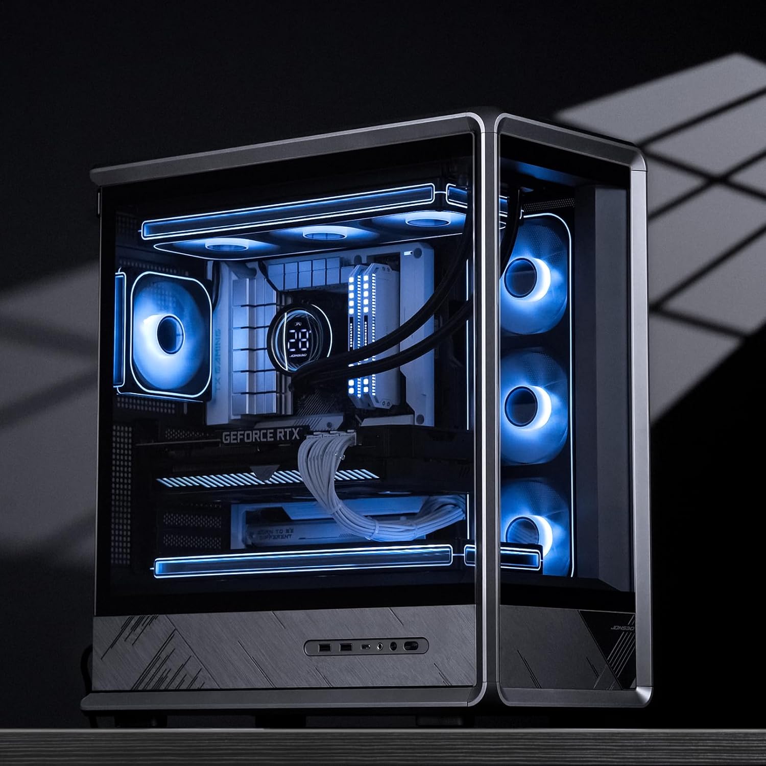 JONSBO D401 ATX Mid Tower PC Case, Frame Structure, Back-Connect MB,High Comp Gaming Dual Chamber Computer Case,GPU 439mm/PSU 200mm/AIO360x2, Desktop Display,Black