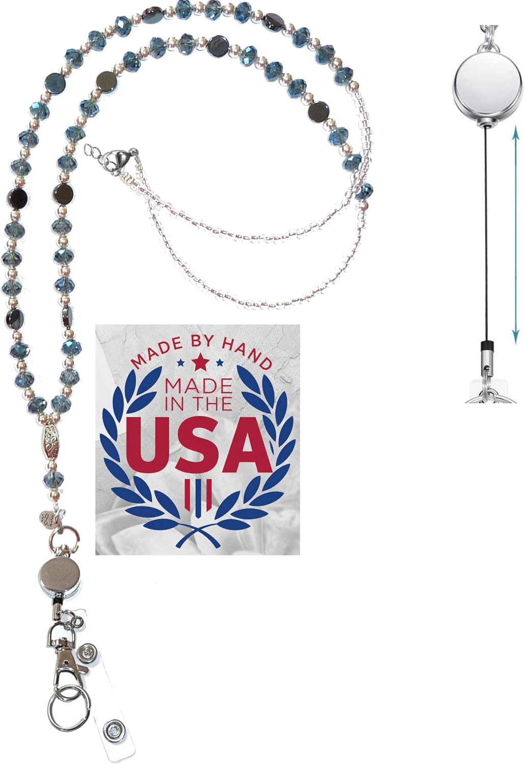 Hidden Hollow Beads Retractable Badge Reel Women's Beaded Lanyard Strong ID Card Holder Keys Teacher Nurse Cruise Keychain