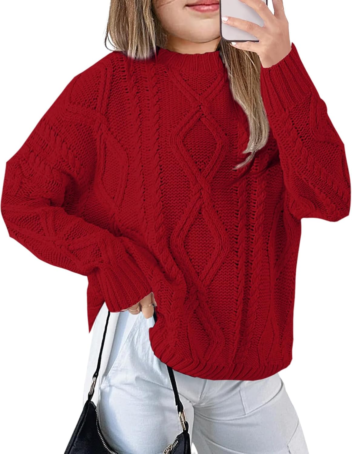 Cubear Girls' Cable Knit Pullover Sweaters Turtleneck Long Sleeve Warm Sweater for Teen Girls 5-14Y