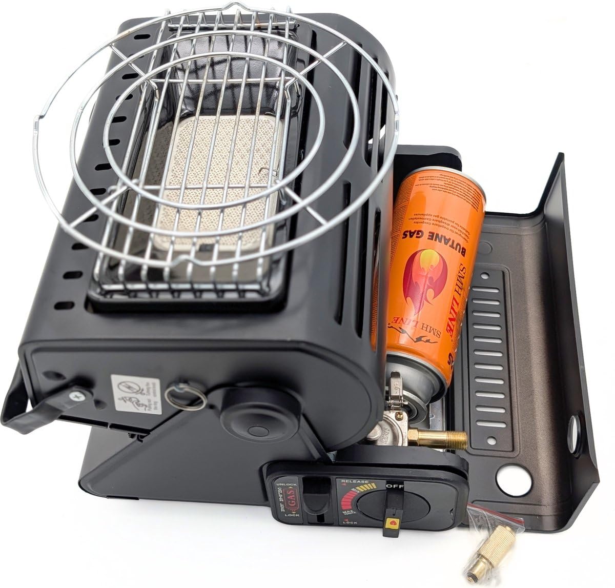 SMH LINE® Chauffage à gaz Portable 2 en 1 pour Camping, Tente d'extérieur, Caravane, réchaud 1,3 KW + Cartouches de gaz Butane en céramique GPL