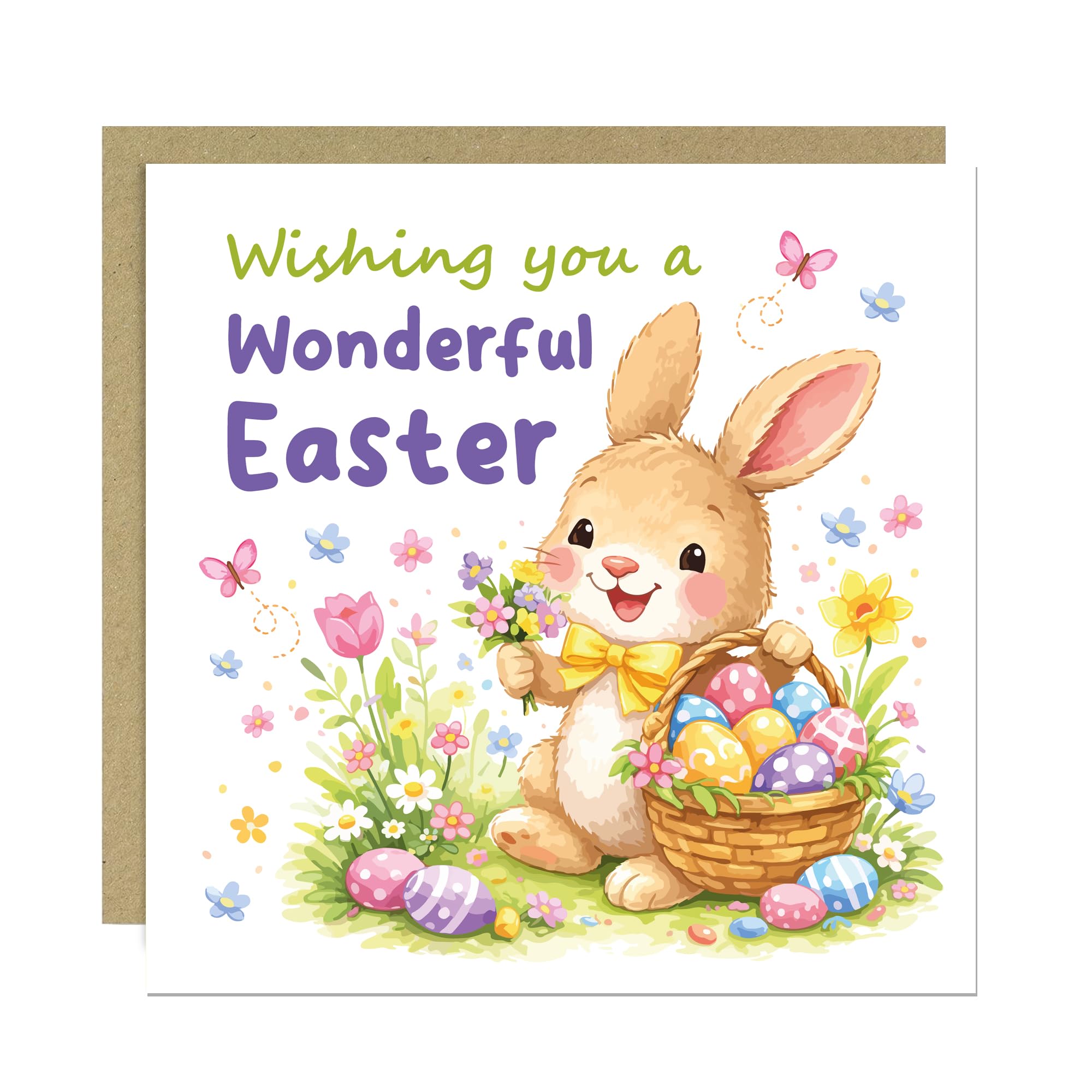 RED OCEAN Happy Easter Bunny Card For Daughter Granddaughter Cute Easter Cards For Kids Children or Teachers 145x145mm With Kraft Envelope