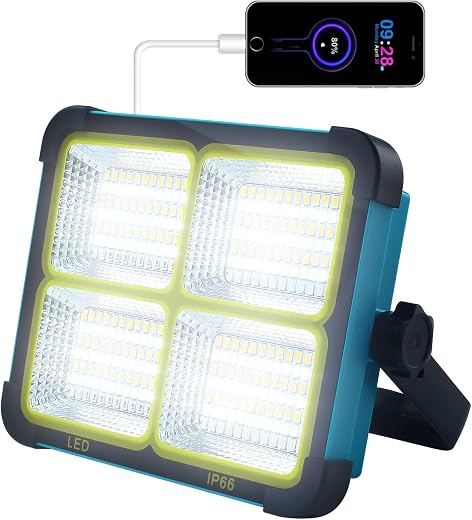 Portable 50W Indoor Outdoor Solar Floodlight, Elegant Rechargeable LED Work Light, 5000 Lumens, IP66 Waterproof, 10000 mAh...