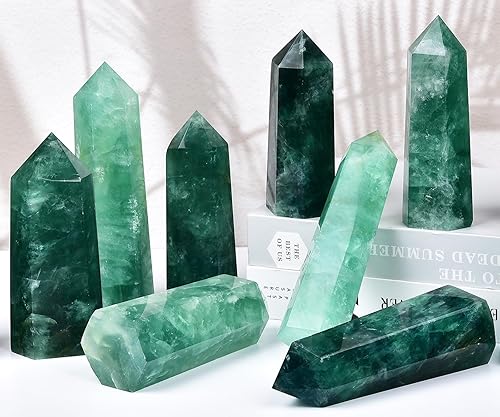 Miniatura 5 de Torre de obelisco de fluorita verde natural, varita de cristal curativo grande de 6 puntos facetados Reiki Chakra Meditación Terapia 1-1.5 LBS