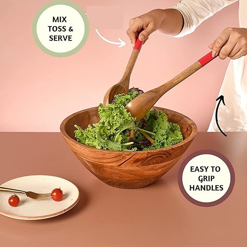 Miniatura 3 de Folkulture Utensilios de madera para servir ensaladas o pinzas de ensalada, servidores de ensalada para juego de ensalada de madera, pinzas para