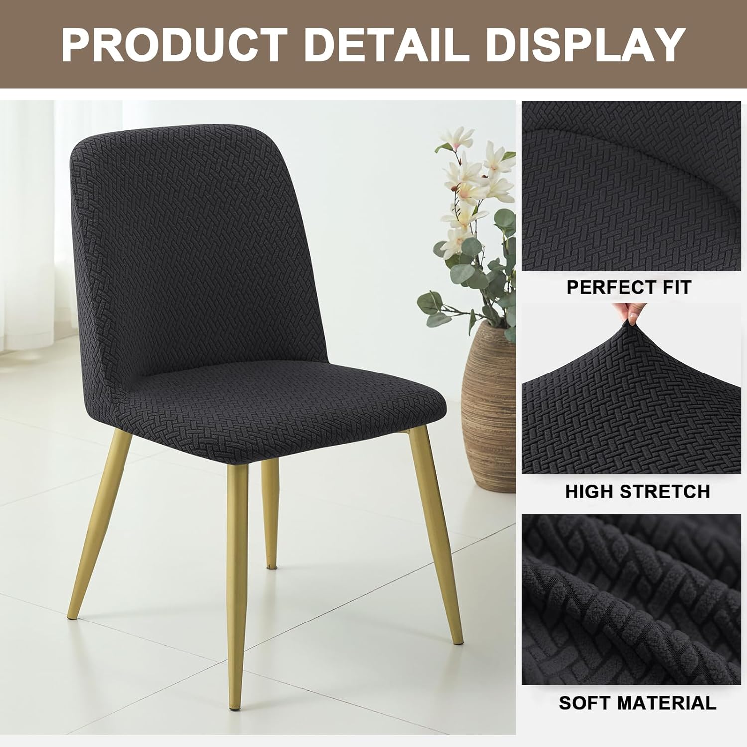 Eco-Ancheng Dining Chair Cover Curved Chair Cover Mid Century Modern Chair Slipcover Upholstered Side Dining Chair Protector Armless Chair Slipcover for Kitchen Living Room, Set of 2